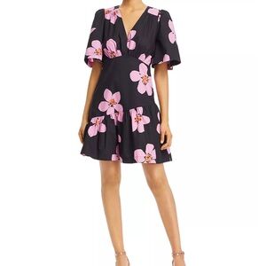 Kate Spade Grand Flora Mini Black Dress with Pink Floral Accents